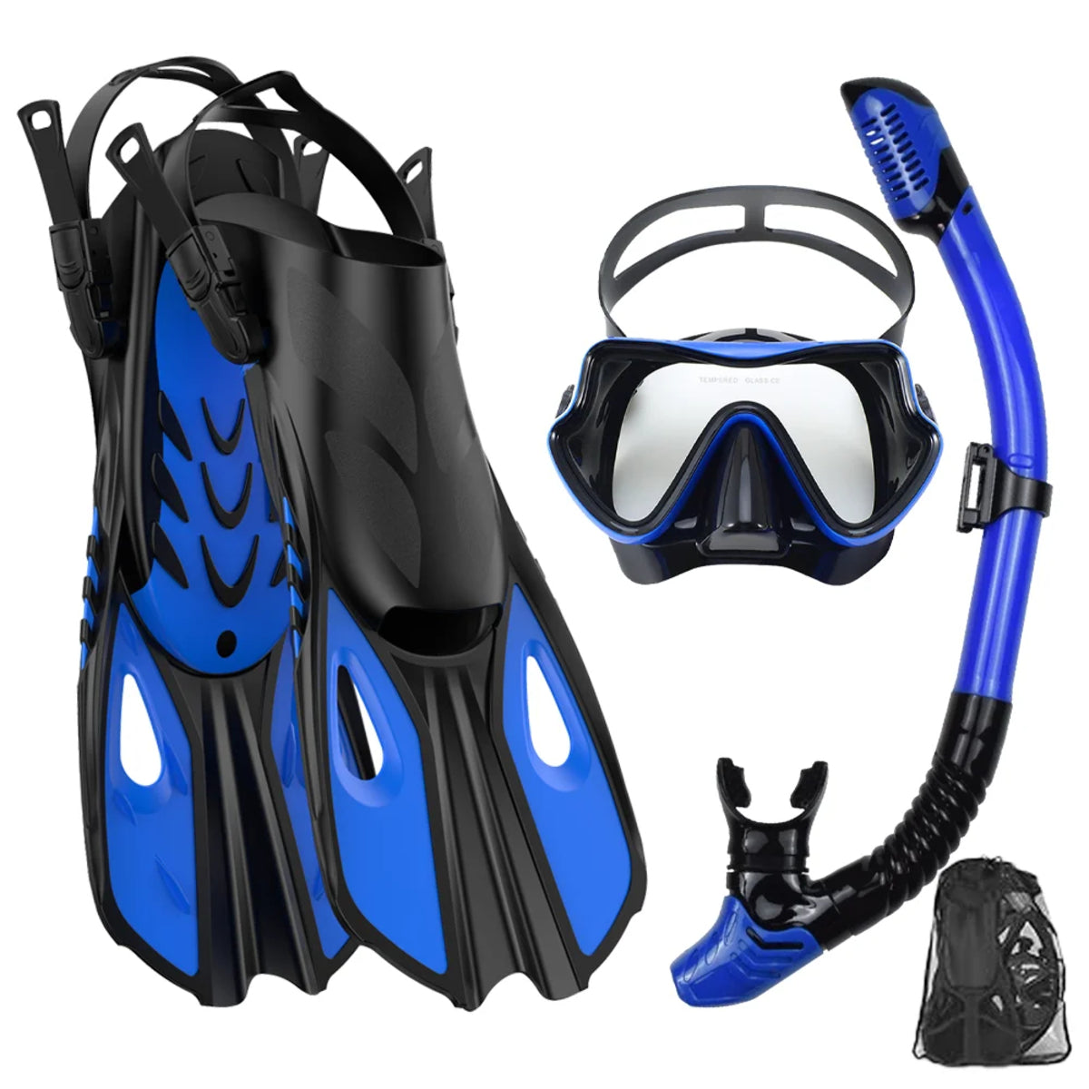 Kit de Snorkeling Adulte Masque Panoramique Tuba Dry Top & Palmes Réglables