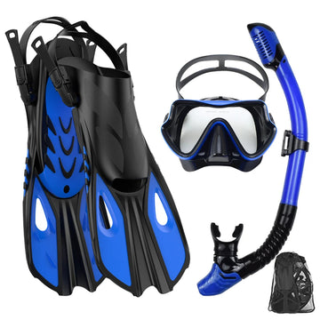 Kit de Snorkeling Adulte Masque Panoramique Tuba Dry Top & Palmes Réglables