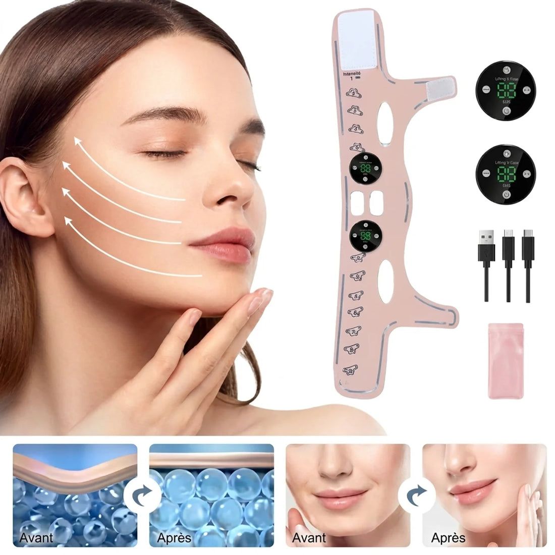 Appareil de Lifting Facial EMS V-Shape Masseur Électrique Réducteur de Double Menton
