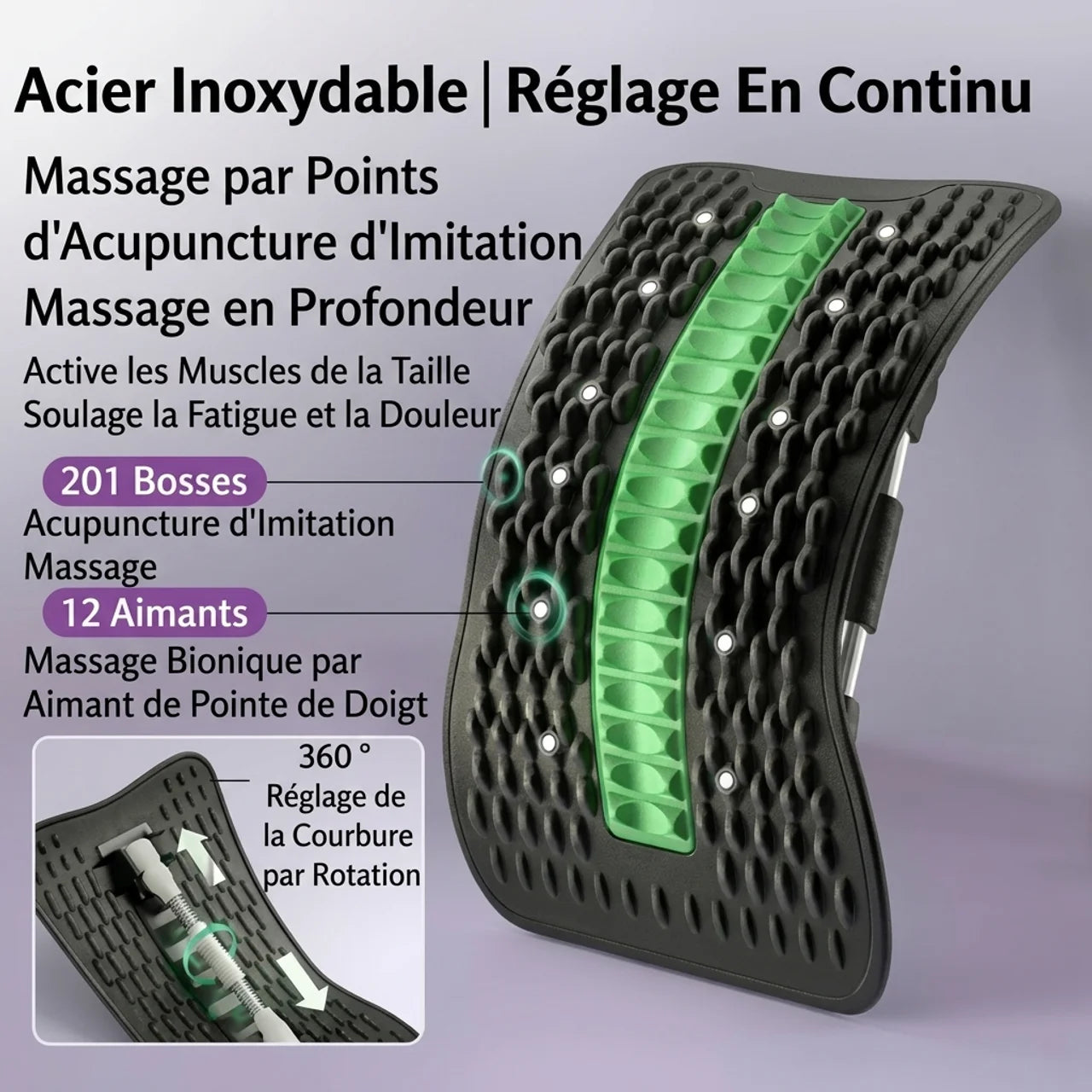 Civière Dorsale d'Acupression Magnétique Masseur de Dos Réglable