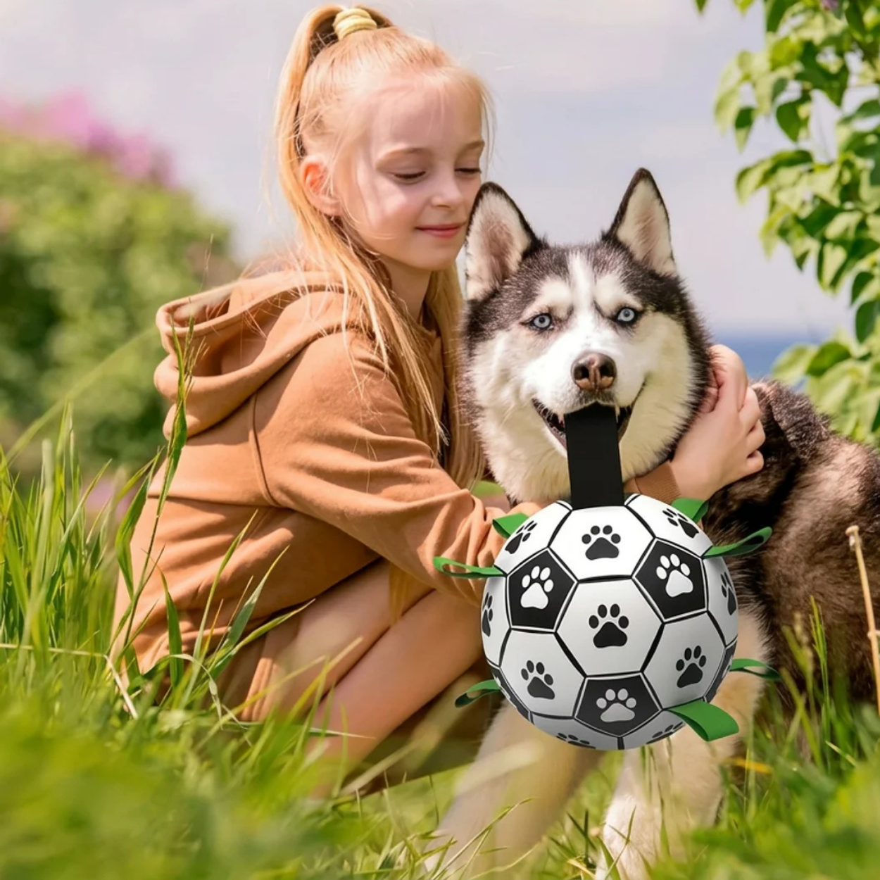 Ballon de Football Interactif pour Chien avec Poignées de Préhension
