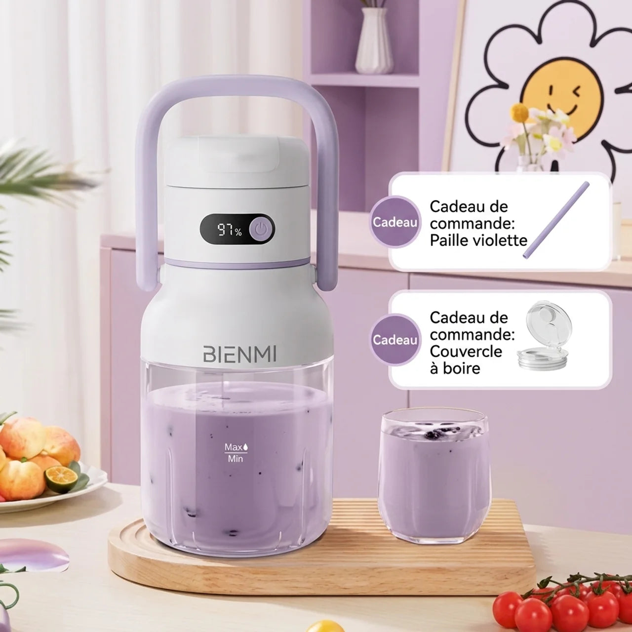 Mini Blender Portable XXL 1000ml Mixeur Smoothies et Glace