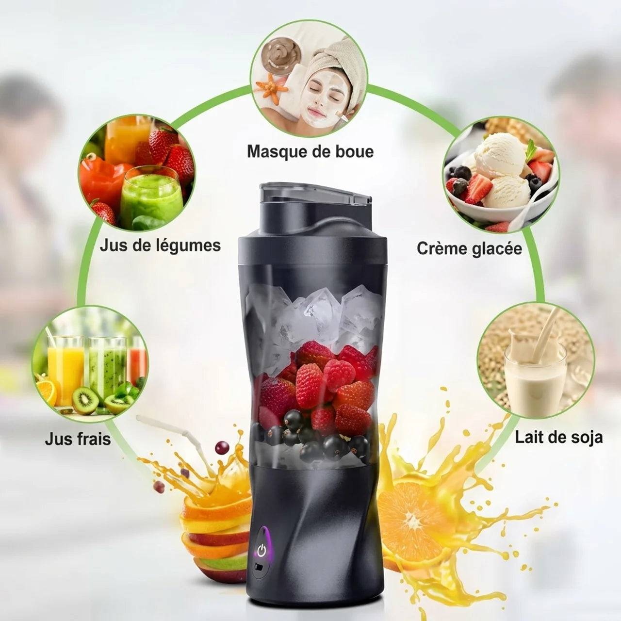 Mini Blender Portable Puissant Mixeur Électrique Sans Fil Gourde de Sport Sport