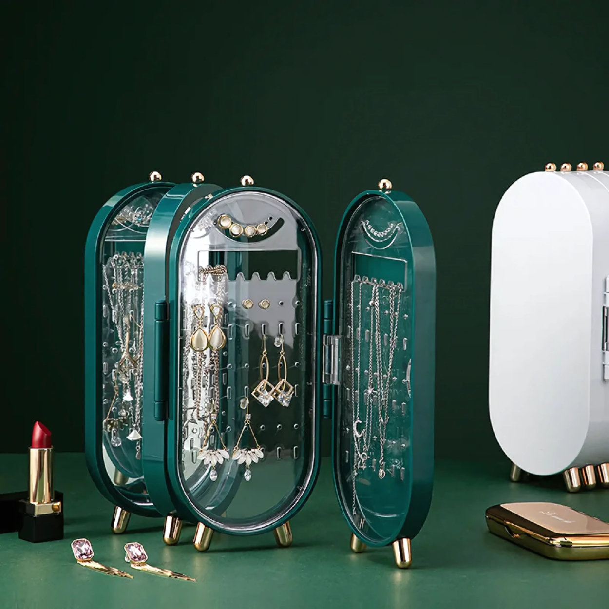 Boîte de Rangement Pliable pour Bijoux avec Miroir