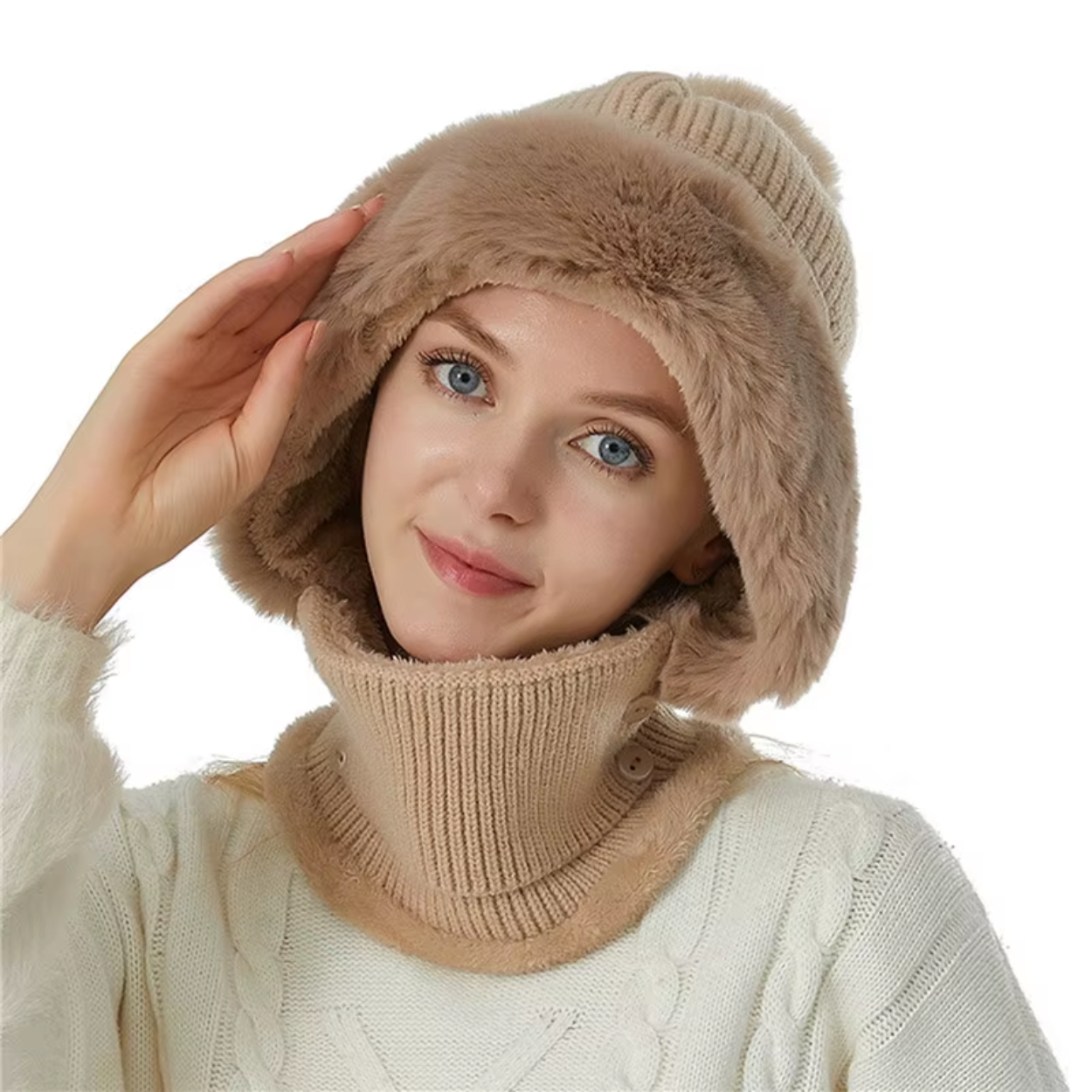 Bonnet Chapeau Écharpe 2-en-1 Doublé Polaire