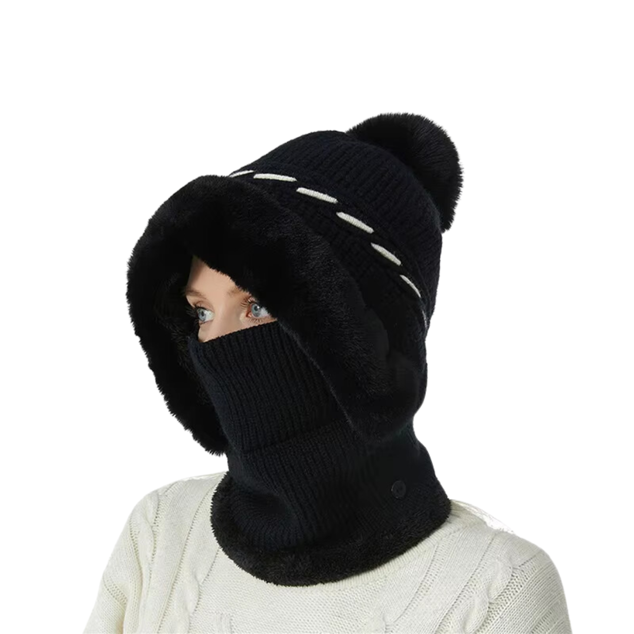 Bonnet Chapeau Écharpe 2-en-1 Doublé Polaire