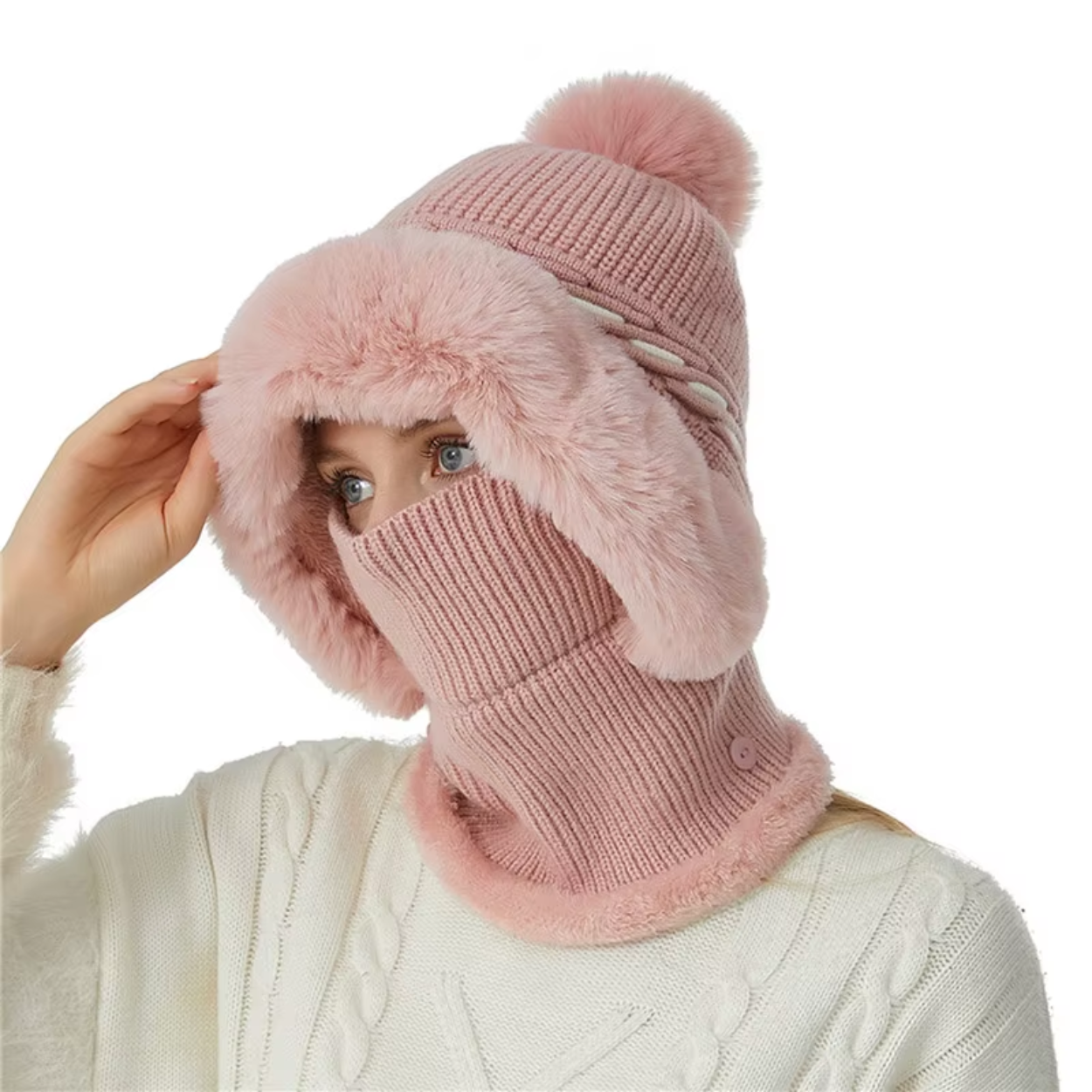 Bonnet Chapeau Écharpe 2-en-1 Doublé Polaire