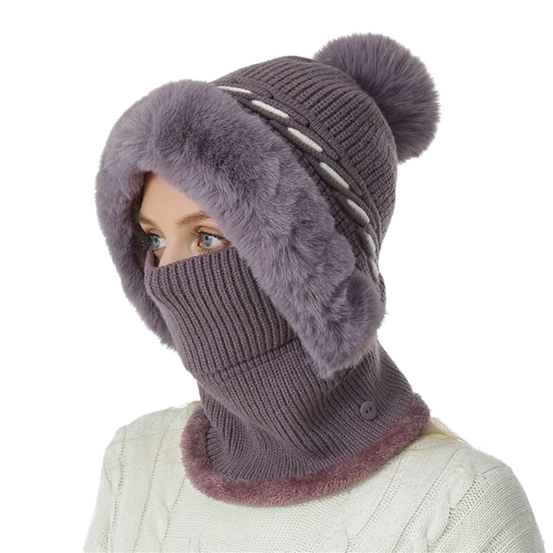 Bonnet Chapeau Écharpe 2-en-1 Doublé Polaire