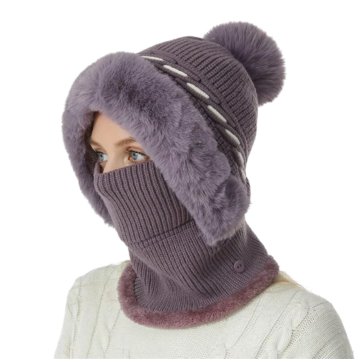 Bonnet Chapeau Écharpe 2-en-1 Doublé Polaire