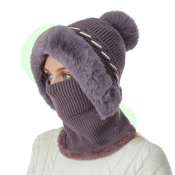 Bonnet Chapeau Écharpe 2-en-1 Doublé Polaire