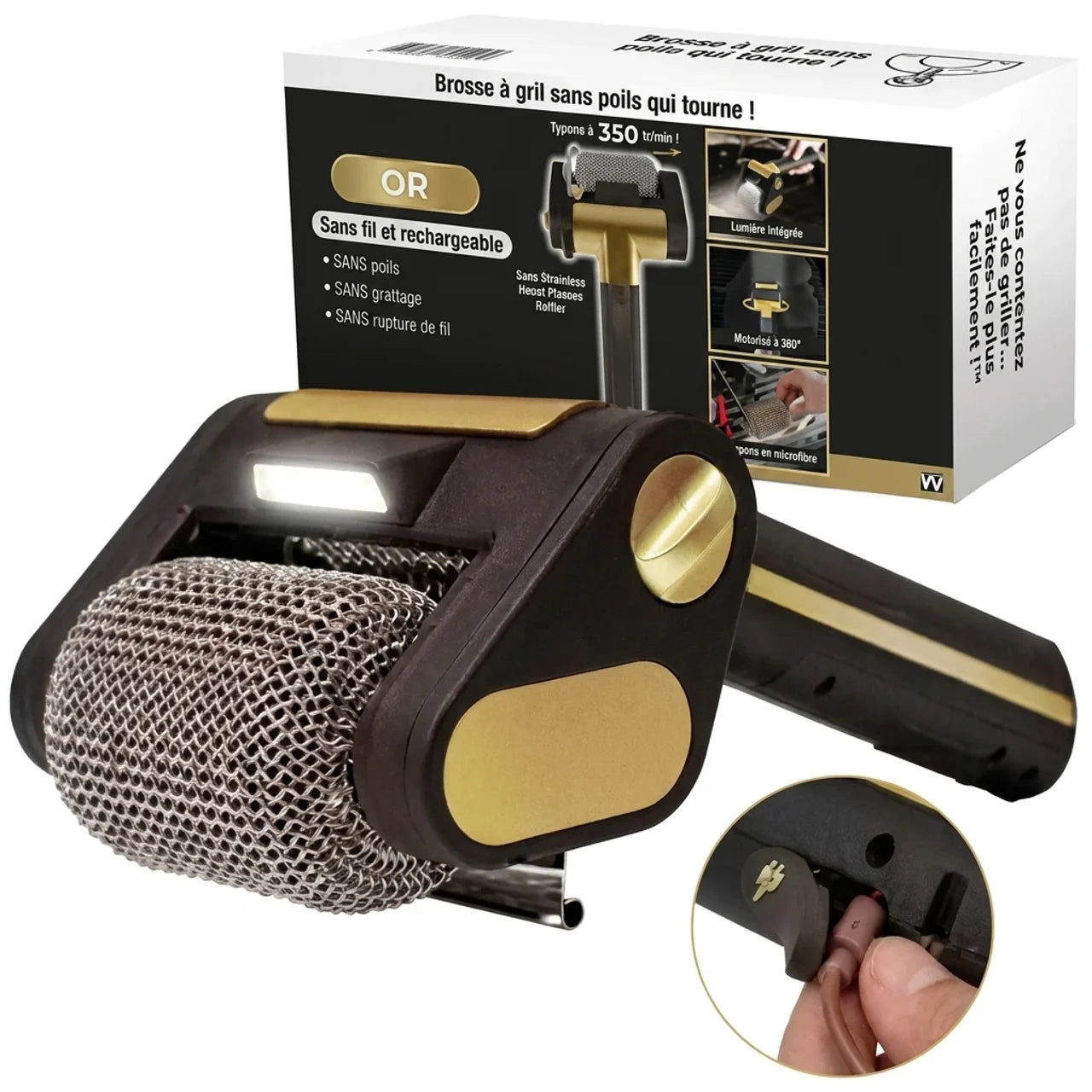 Brosse Électrique Rotative Sans Poils pour Barbecue Nettoyage Rapide et Sans Effort