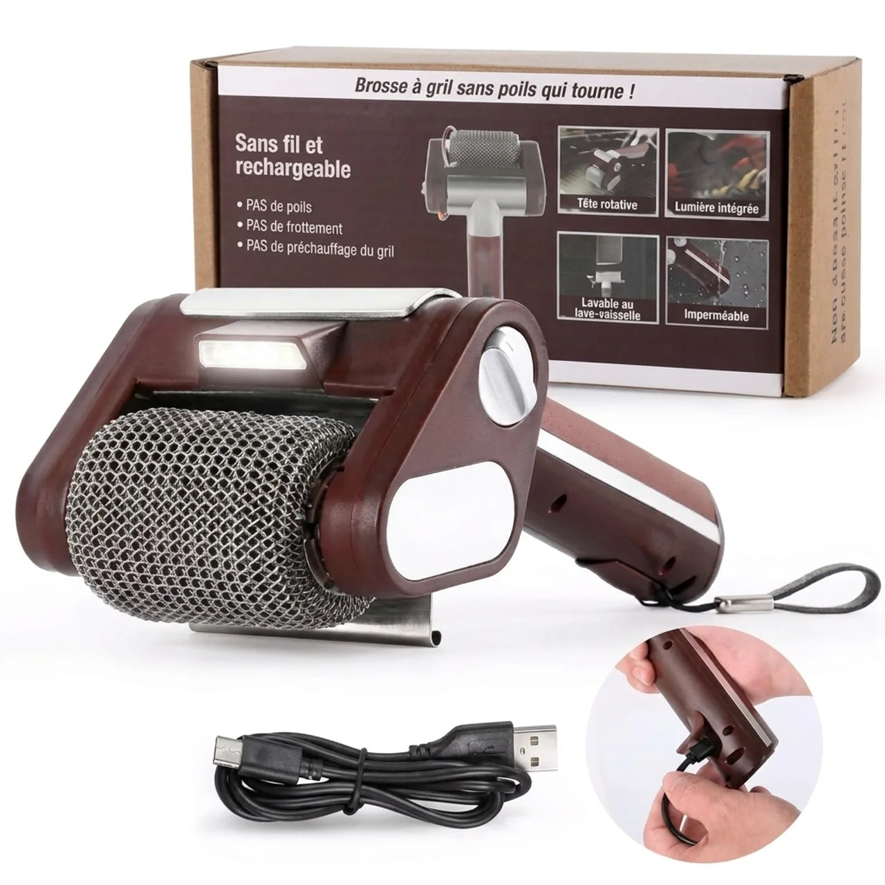 Brosse Électrique Rotative Sans Poils pour Barbecue Nettoyage Rapide et Sans Effort