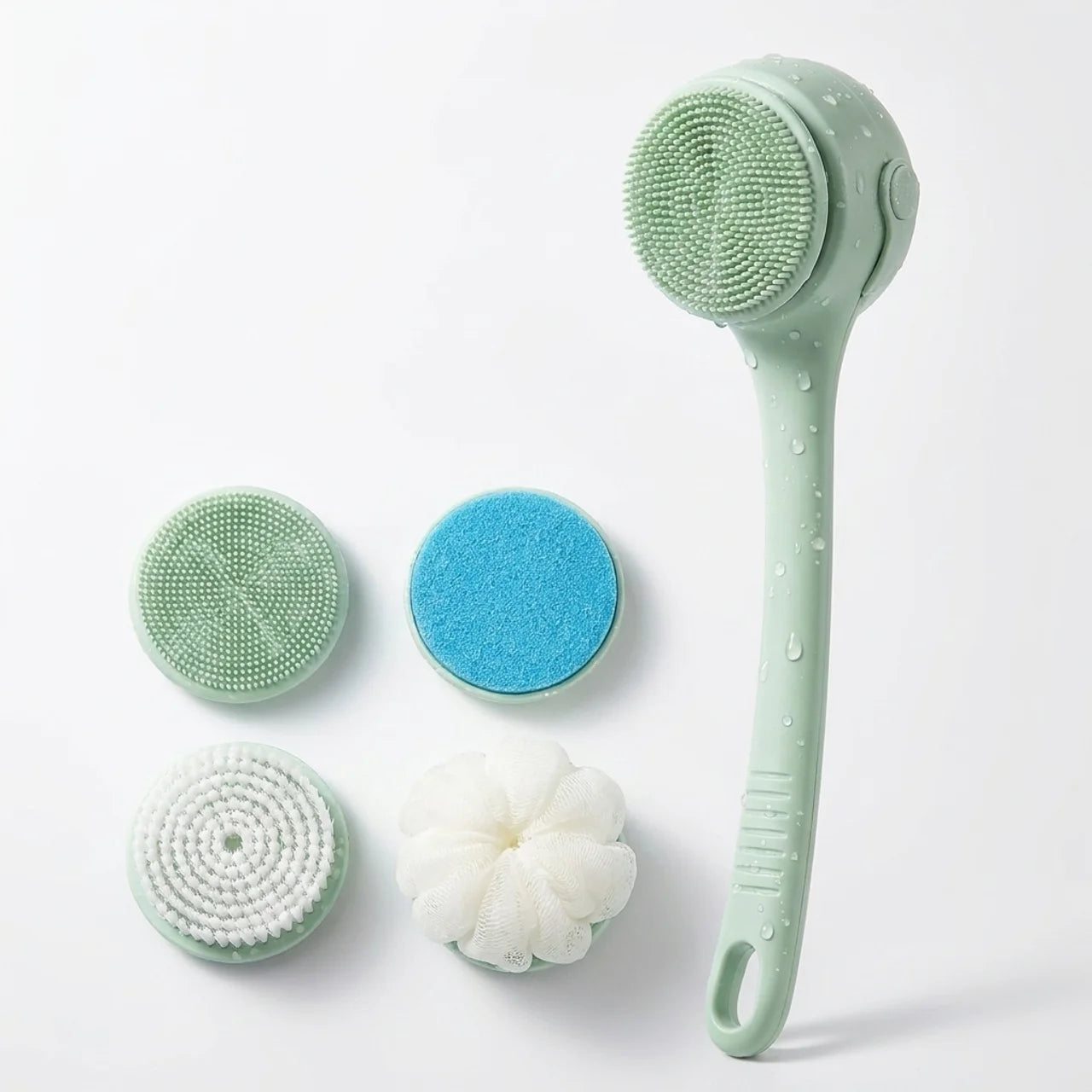 Brosse de Bain Électrique 4 en 1 Rechargeable Double Poignée avec Brosse de Dos Rotative