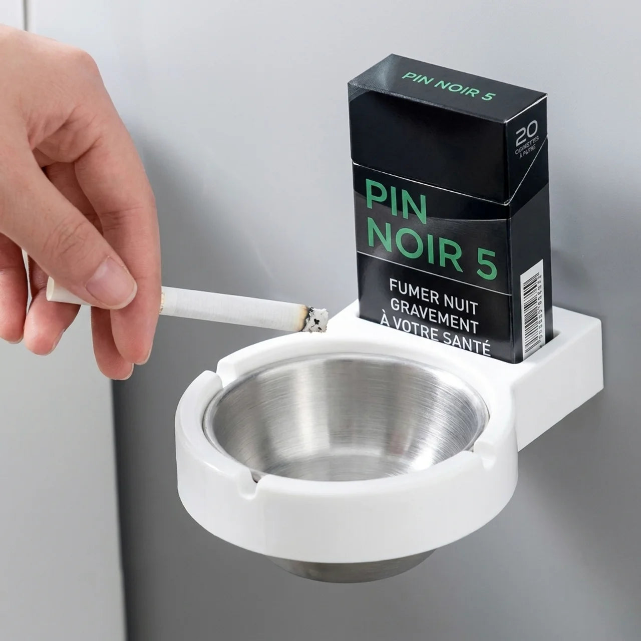 Cendrier Mural Sans Perçage avec Bac Amovible en Acier Inoxydable