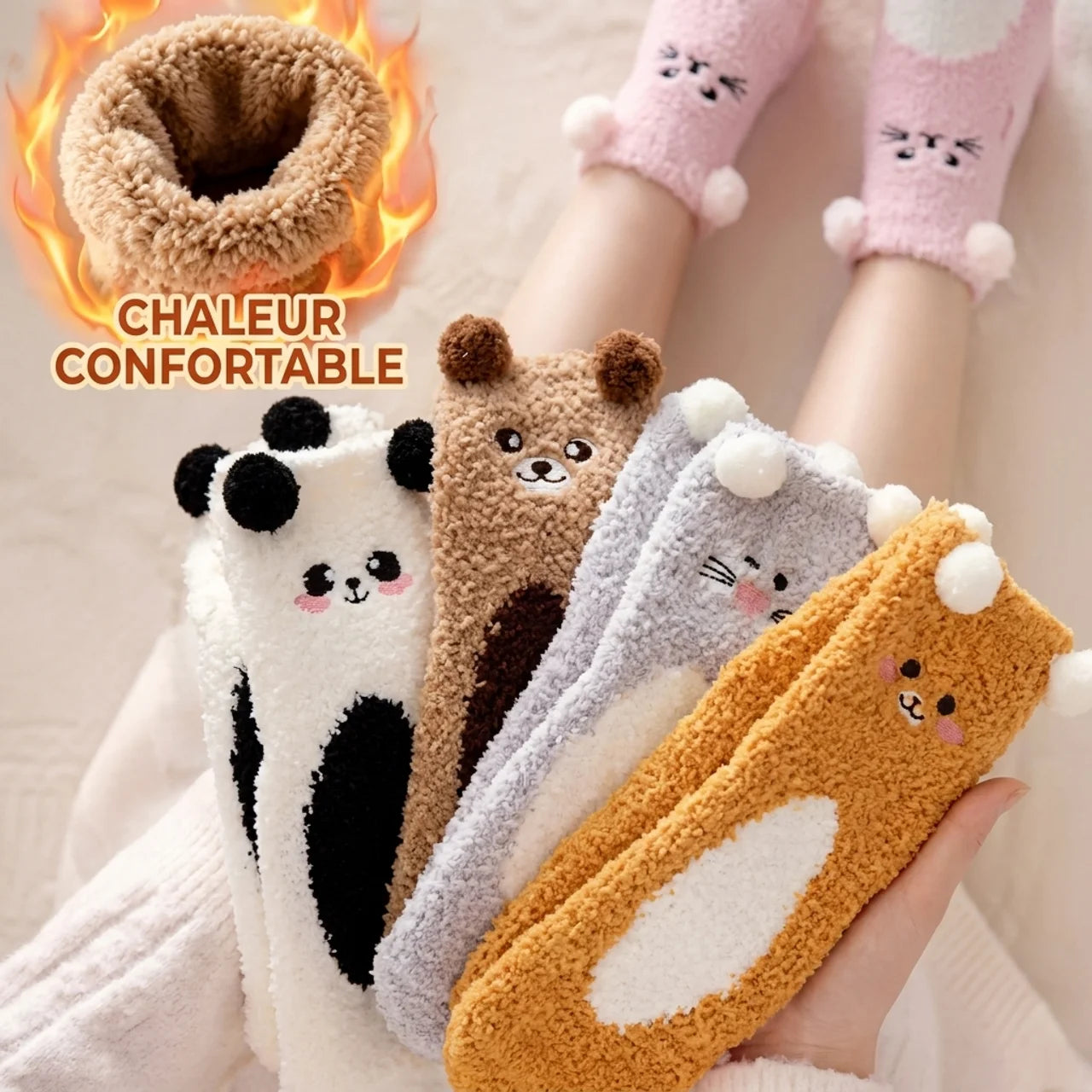 Chaussettes Polaires Animaux Ultra-Douces Chaussettes Chaudes d'Hiver pour Femme