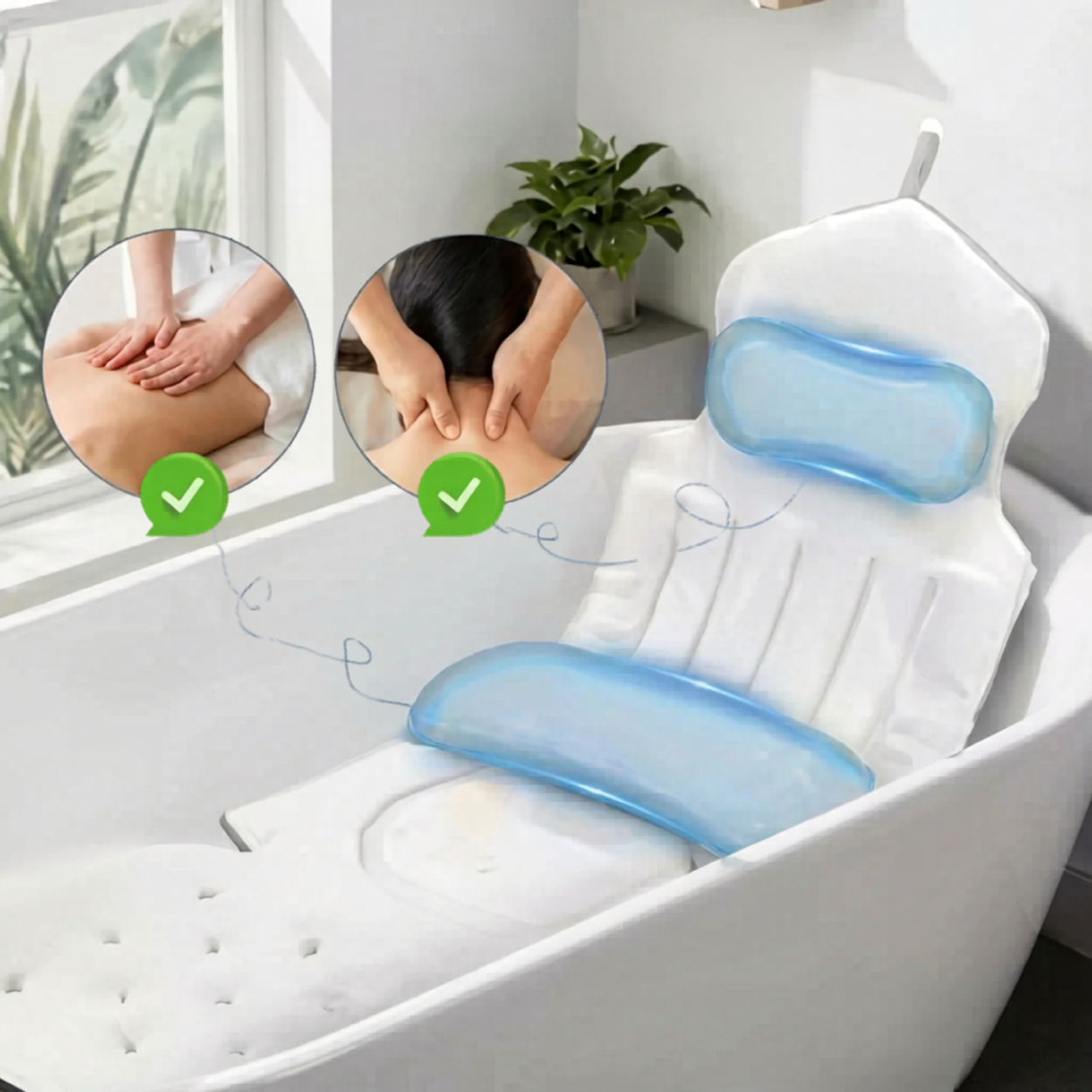 Coussin de Bain Intégral Luxe Spa Appui-Tête Ergonomique & Soutien Lombaire