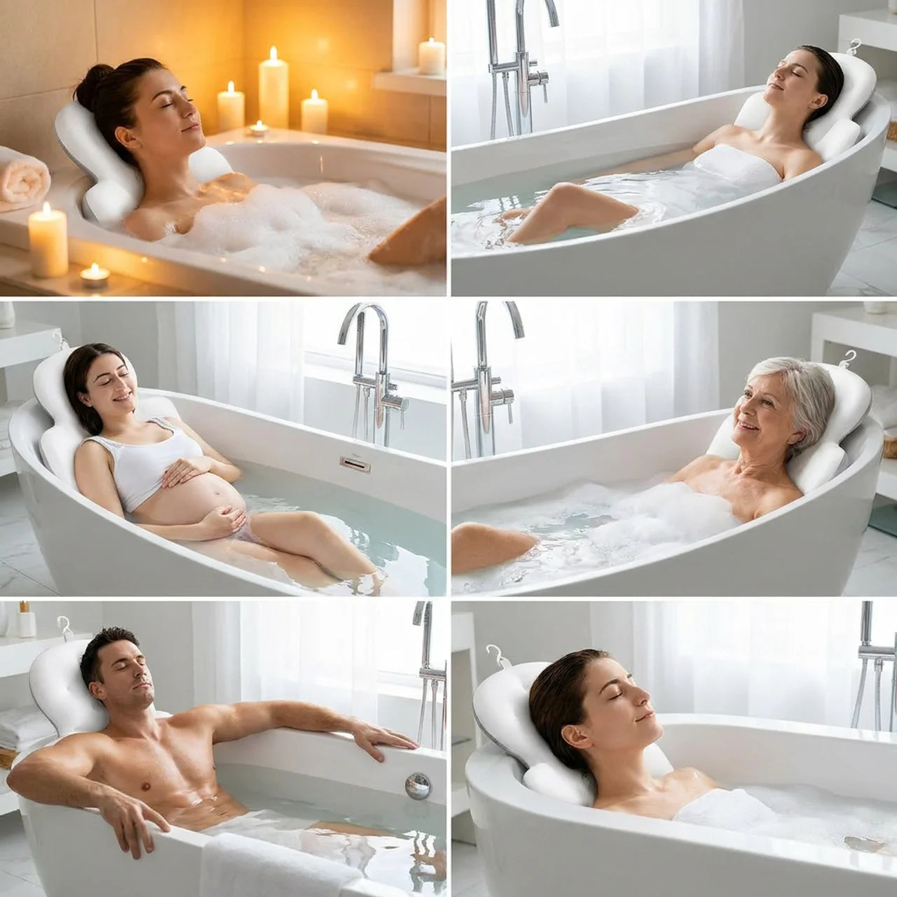 Coussin Bain Intégral Luxe 130 cm Matelas Spa Ergonomique avec Appui-Tête