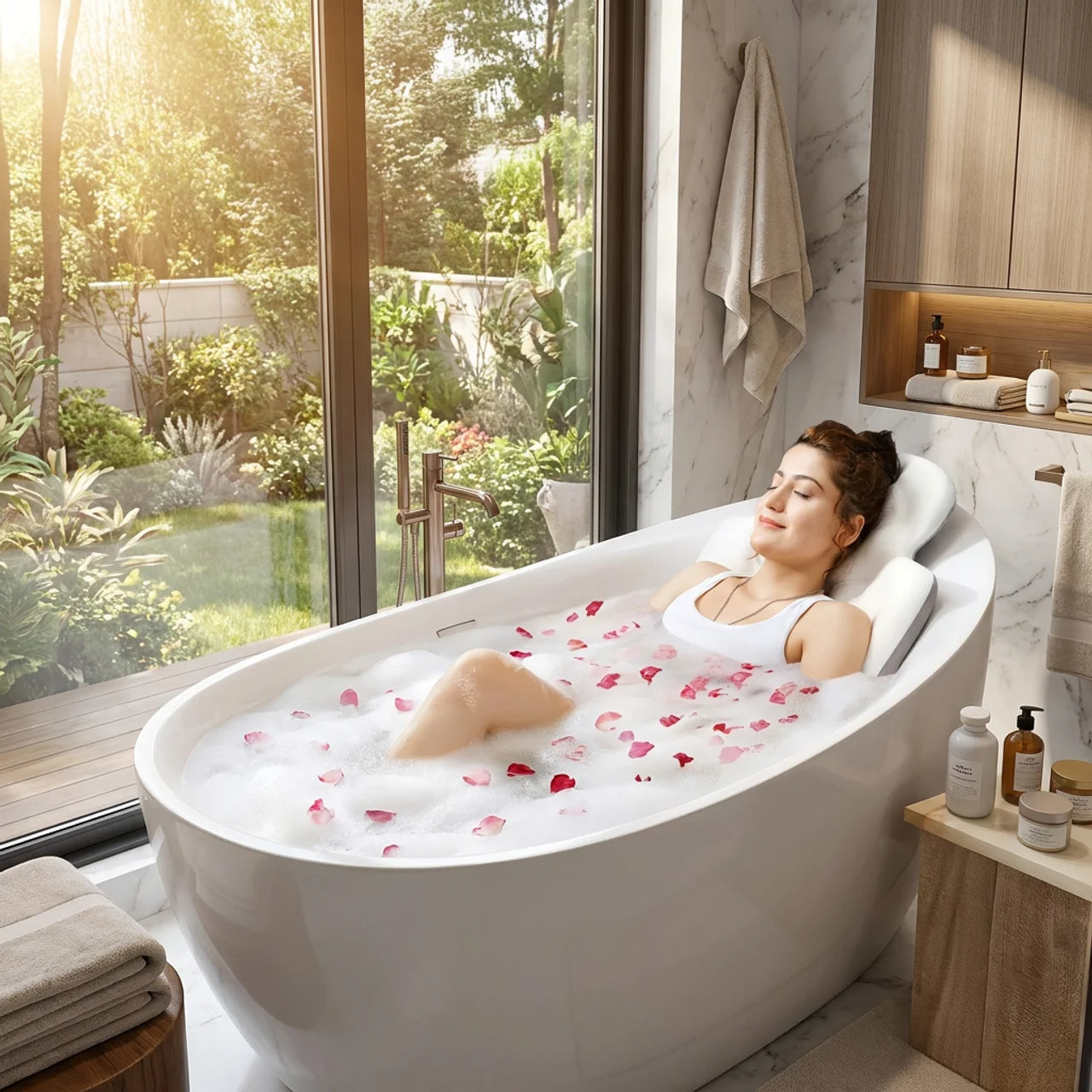 Coussin Bain Intégral Luxe 130 cm Matelas Spa Ergonomique avec Appui-Tête
