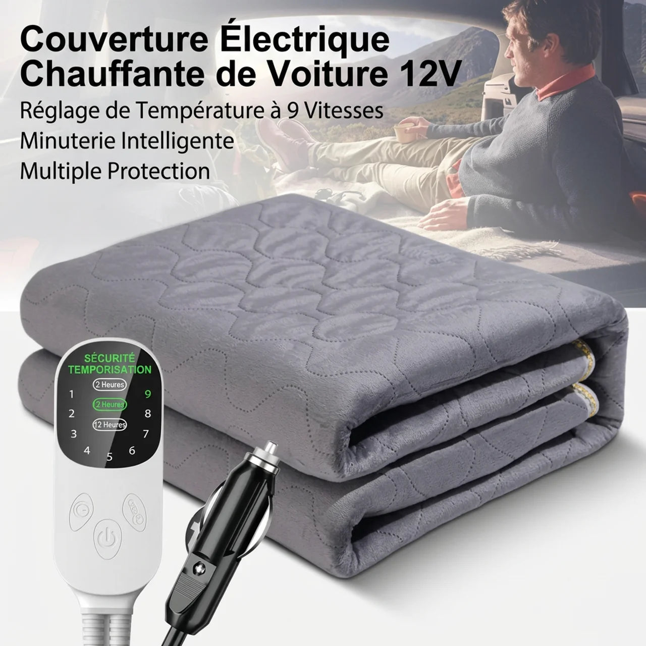 Couverture Chauffante 12V pour Voiture Hiver pour Camping Car et Camions