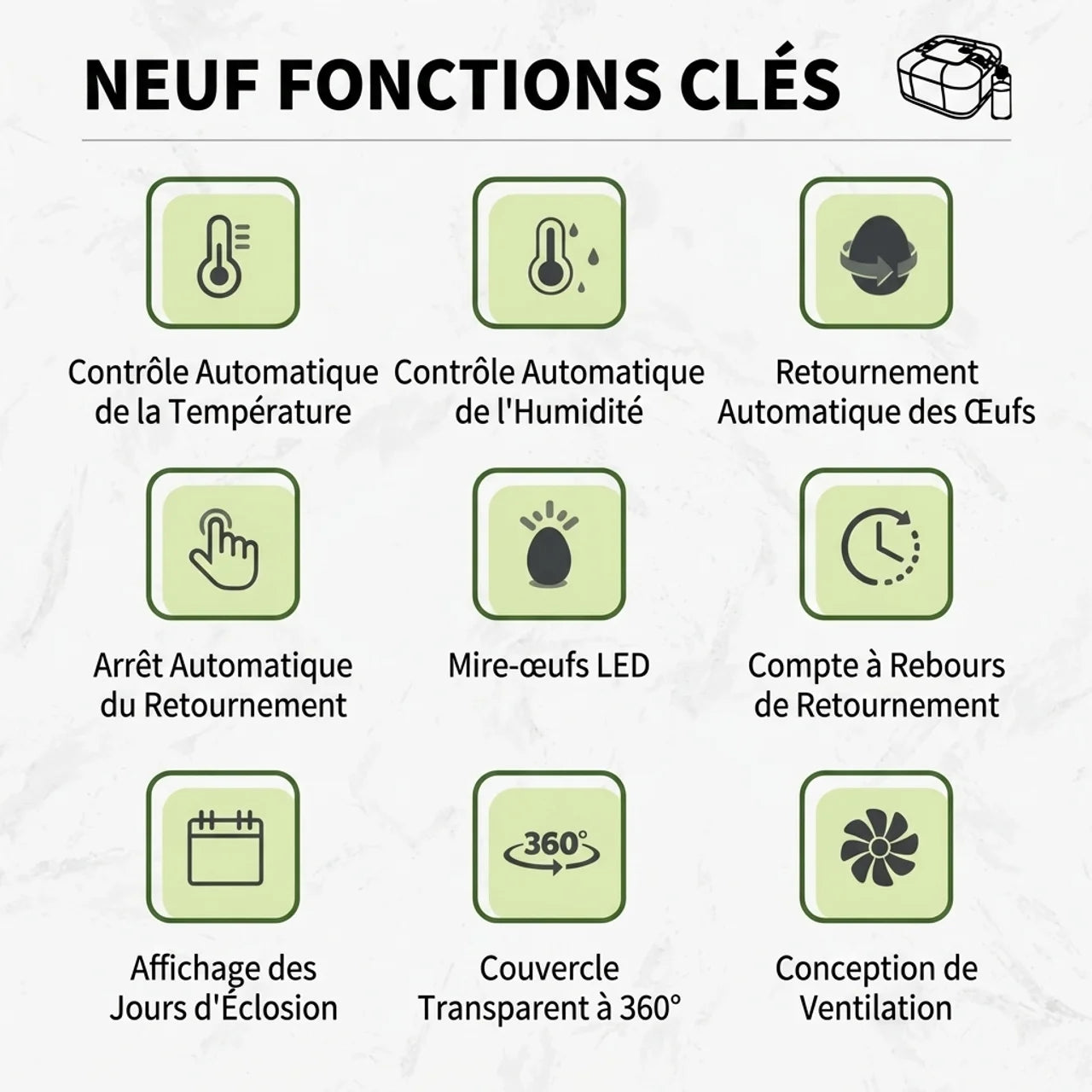 Couveuse Automatique 12 Œufs avec Retournement Automatique