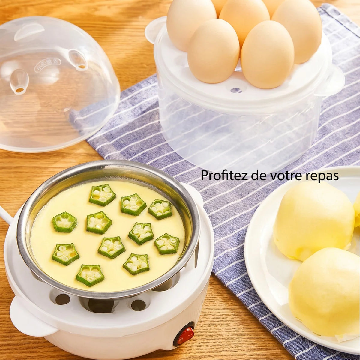 Cuiseur à Œufs Électrique Double Étage Vapeur Multifonction 350 W