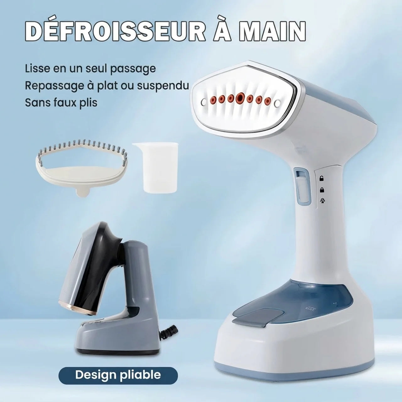 Défroisseur Vapeur Portable 1500W Fer à Repasser Vertical & Horizontal 2-en-1