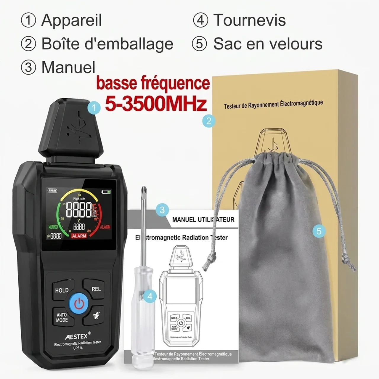 Détecteur EMF Multifonction Mesure Champs Électriques Magnétiques & RF