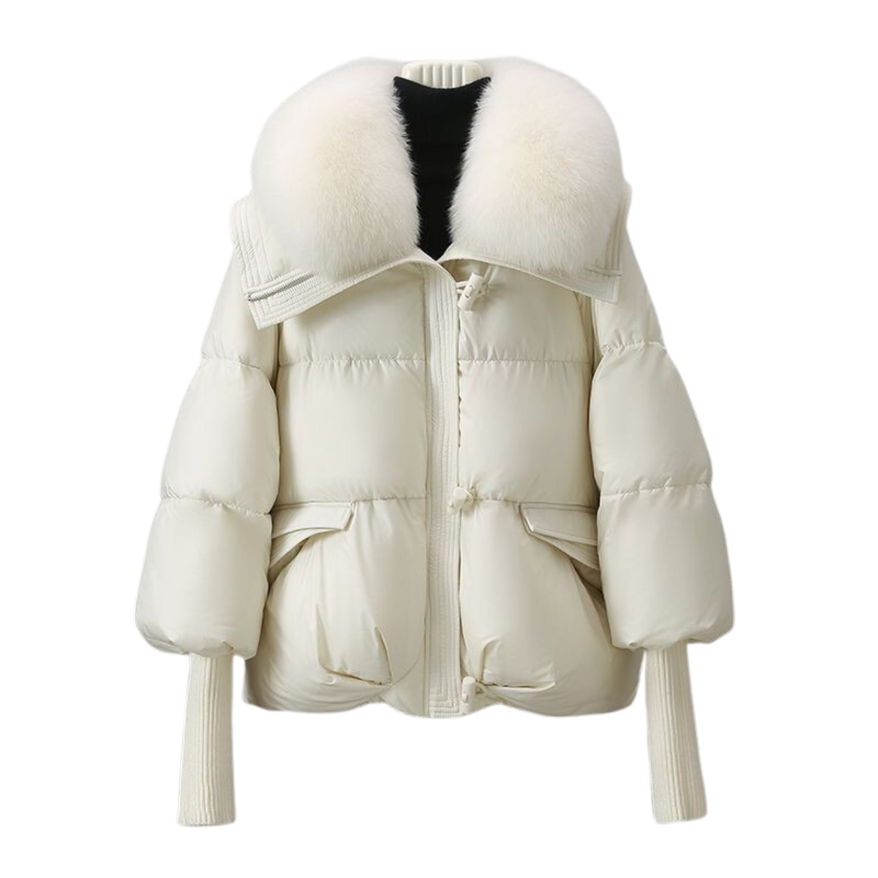 Doudoune Courte Hiver avec Col en Fourrure