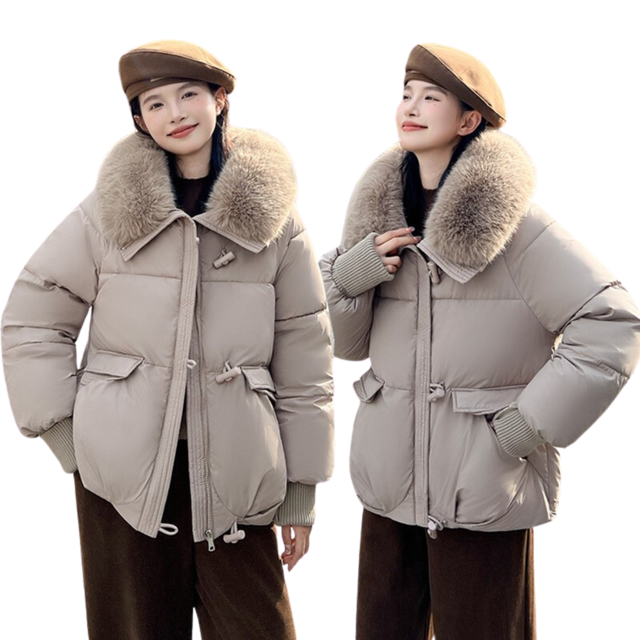 Doudoune Courte Hiver avec Col en Fourrure