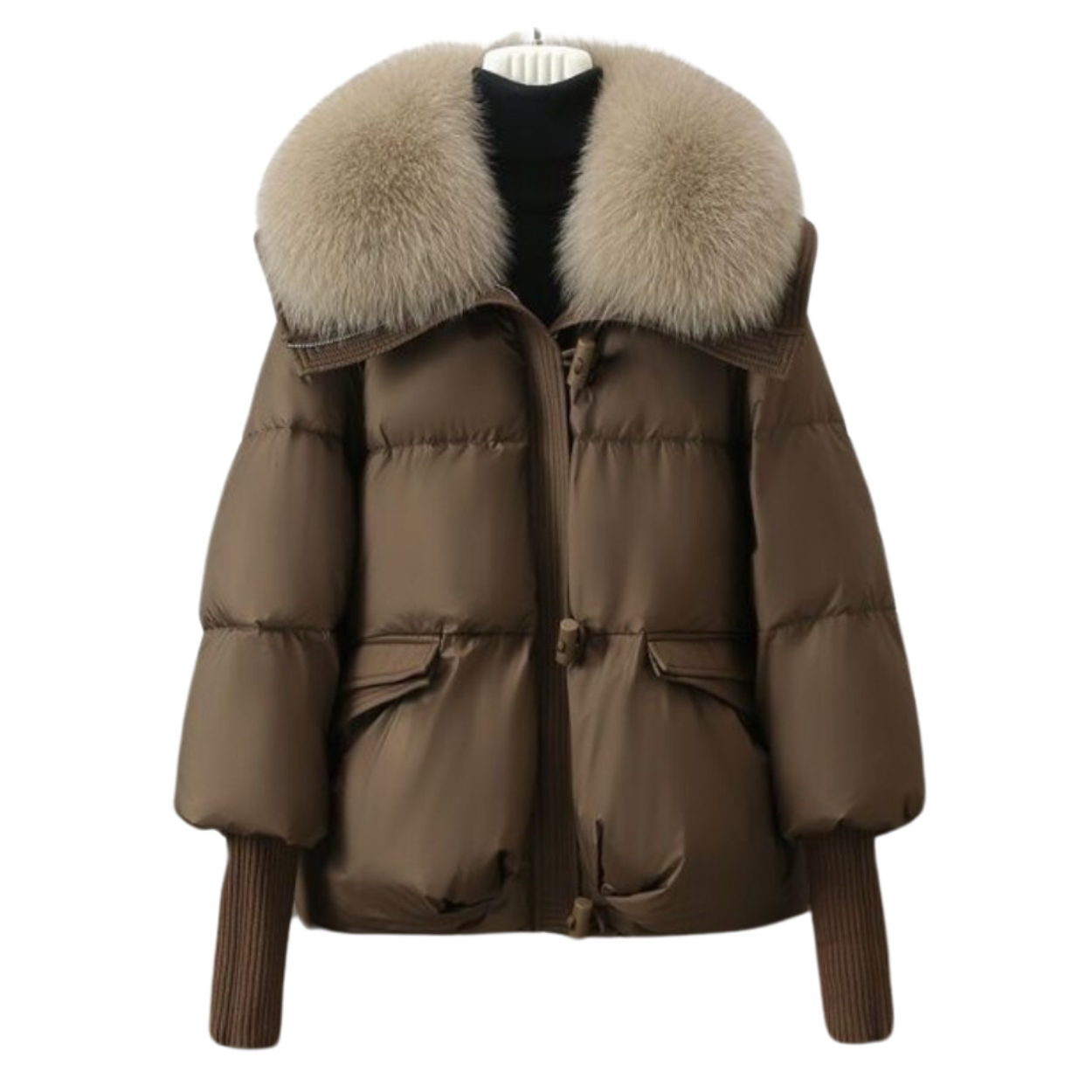 Doudoune Courte Hiver avec Col en Fourrure