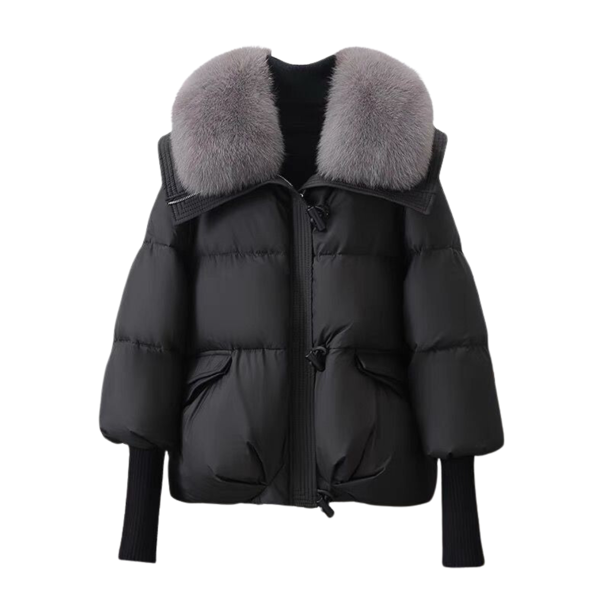 Doudoune Courte Hiver avec Col en Fourrure