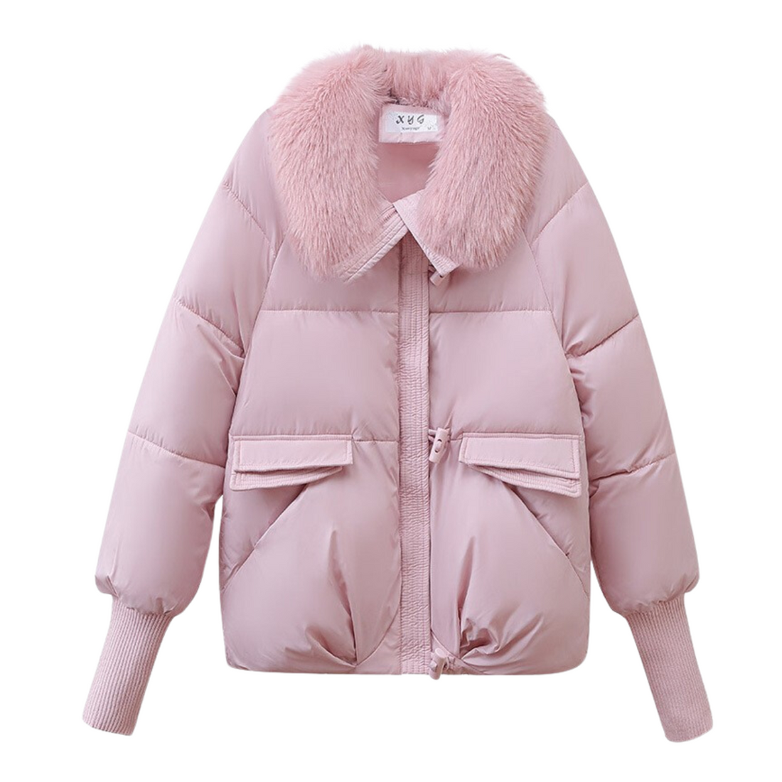 Doudoune Courte Hiver avec Col en Fourrure