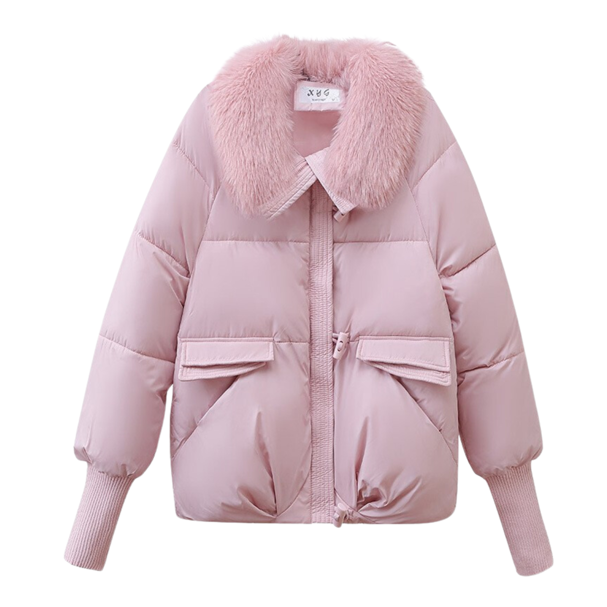 Doudoune Courte Hiver avec Col en Fourrure