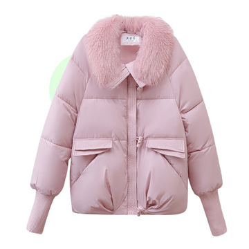 Doudoune Courte Hiver avec Col en Fourrure