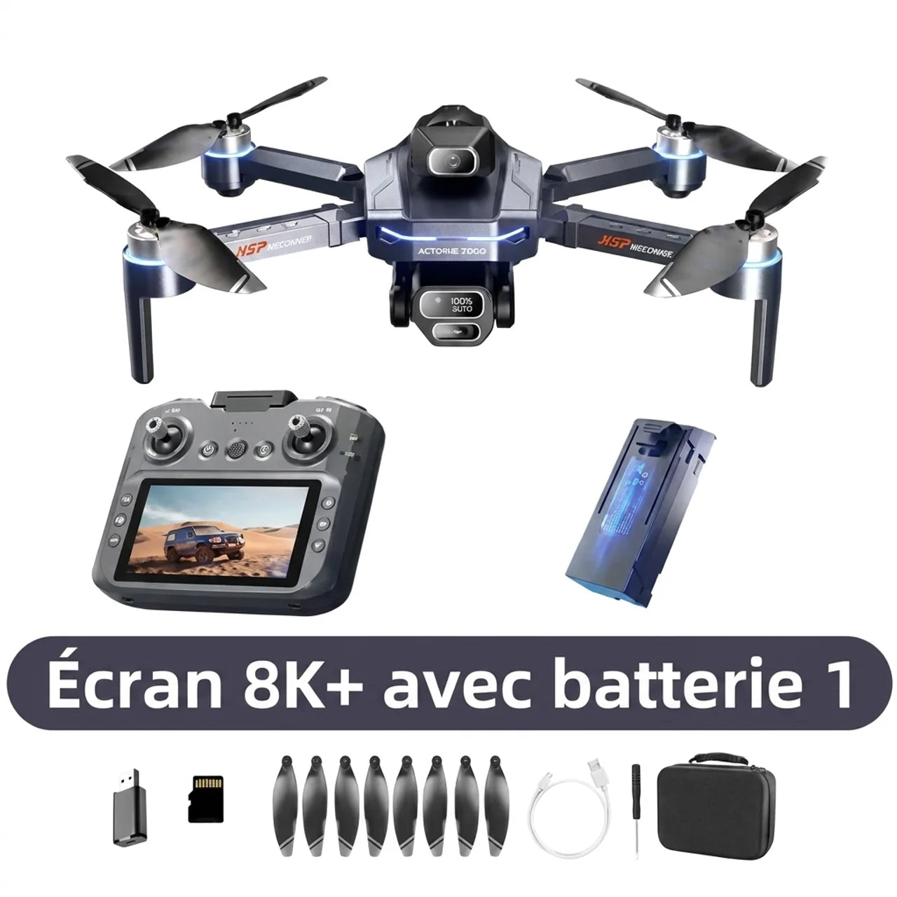 Drone Pliable GT8 HD Moteurs Brushless & Télécommande avec Écran Intégré