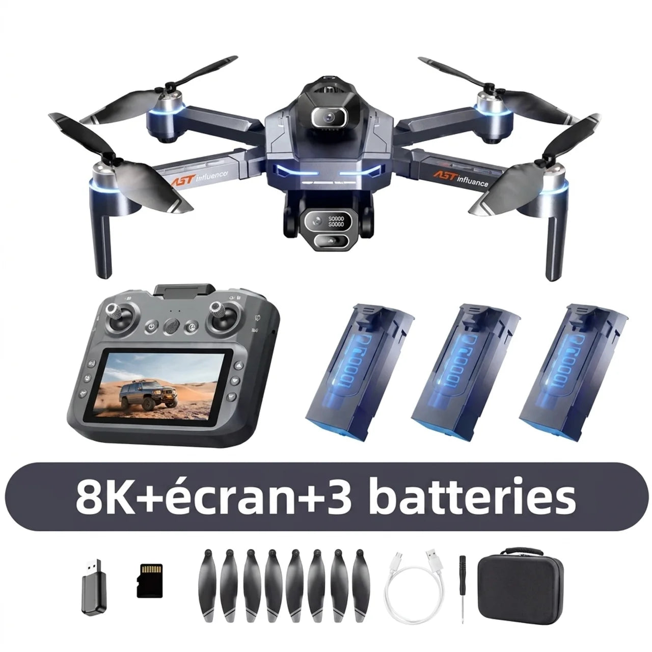 Drone Pliable GT8 HD Moteurs Brushless & Télécommande avec Écran Intégré