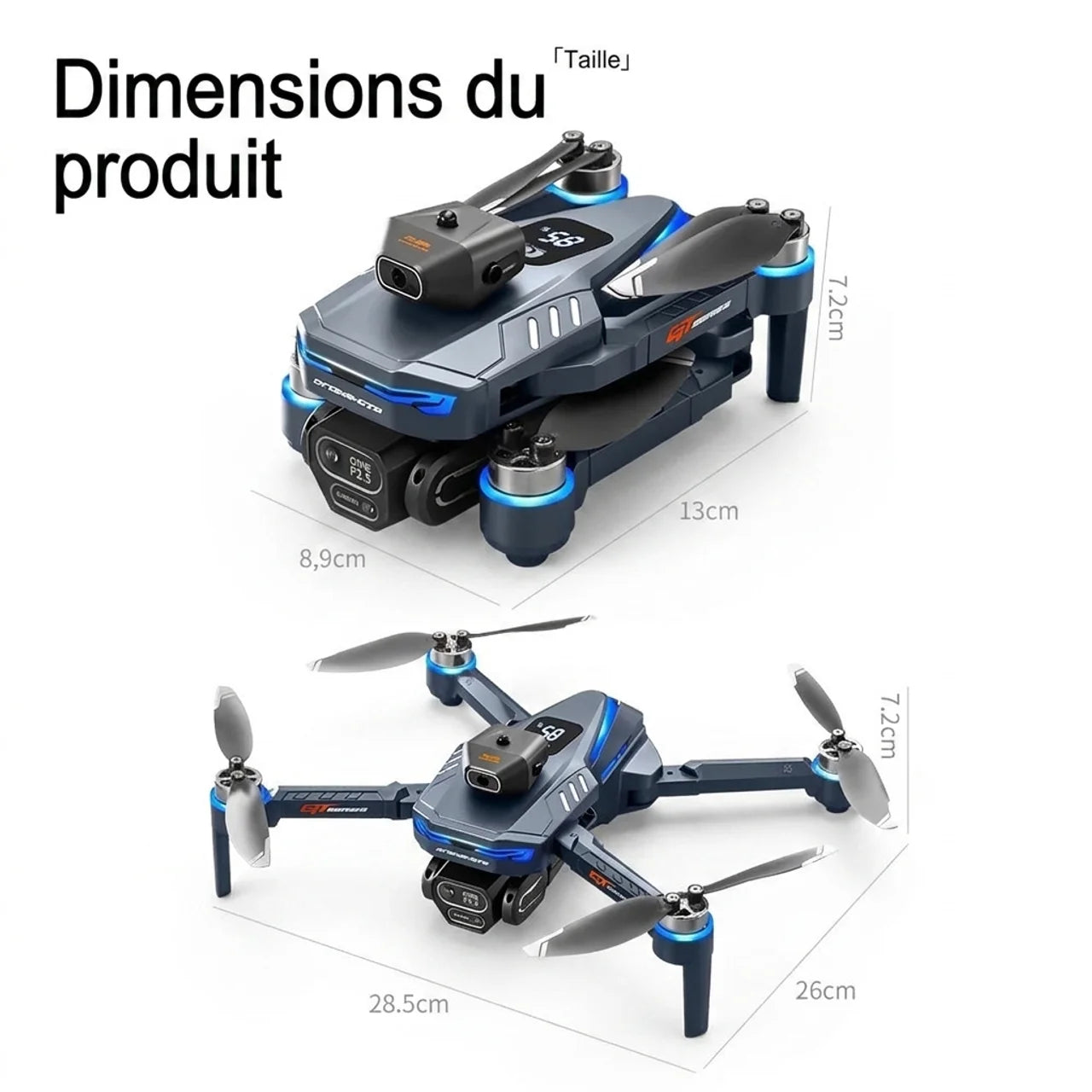 Drone Pliable GT8 HD Moteurs Brushless & Télécommande avec Écran Intégré