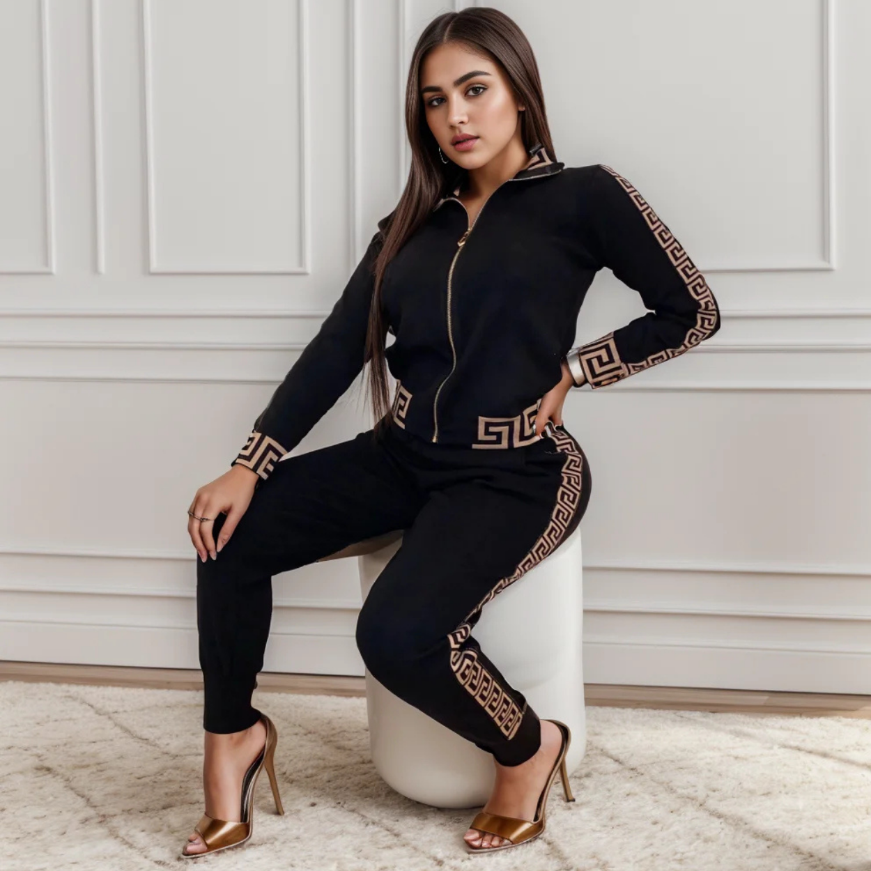 Ensemble Survêtement Chic Motif Grec Doré