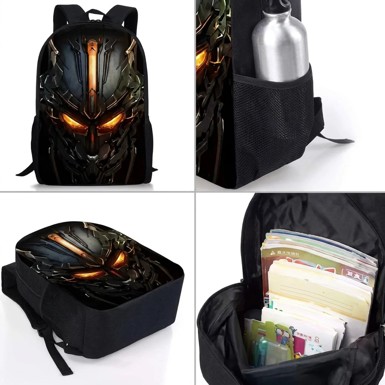Ensemble 3 Pièces Sac à Dos Robot Mécanique 3D Sac d'École Sac Repas & Trousse