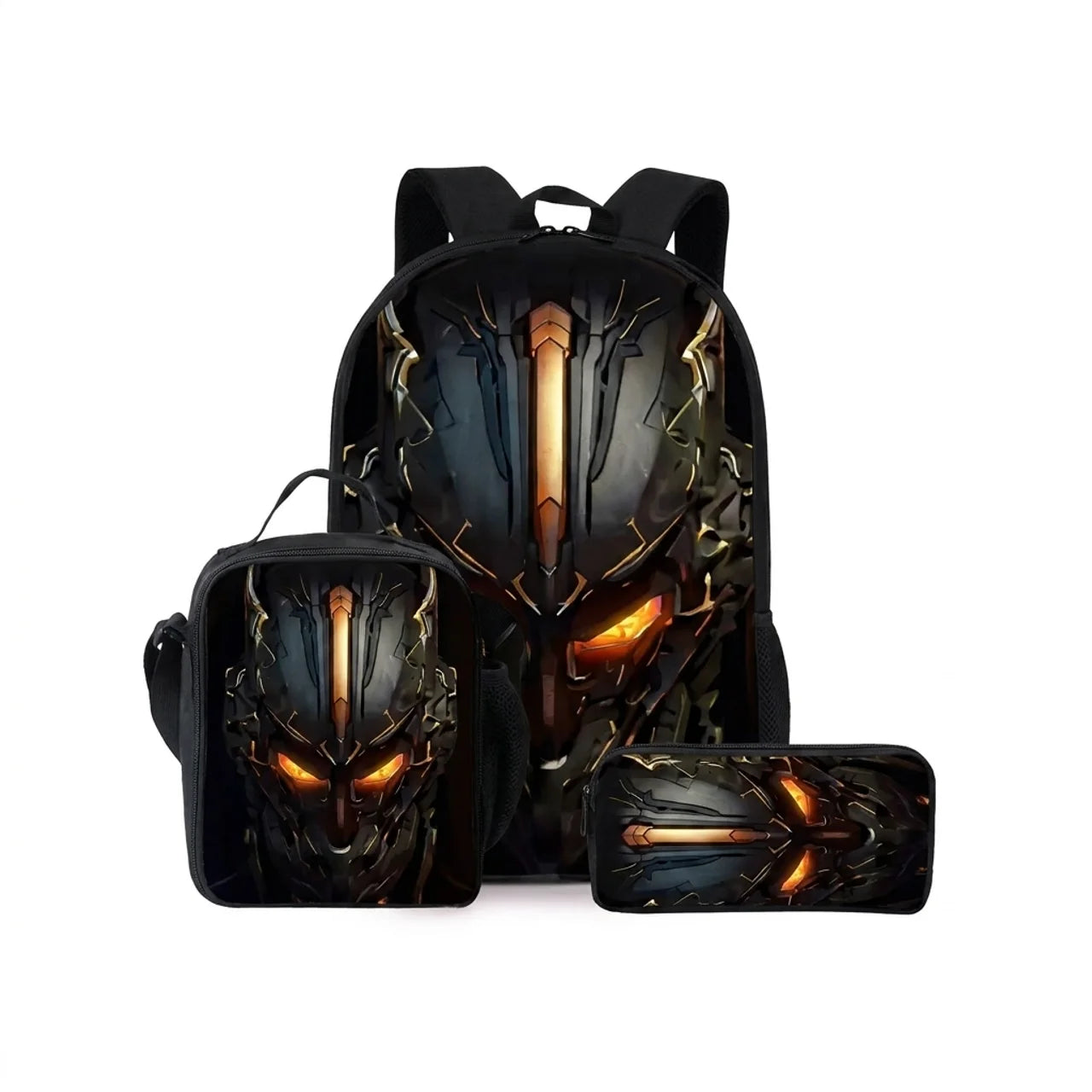 Ensemble 3 Pièces Sac à Dos Robot Mécanique 3D Sac d'École Sac Repas & Trousse