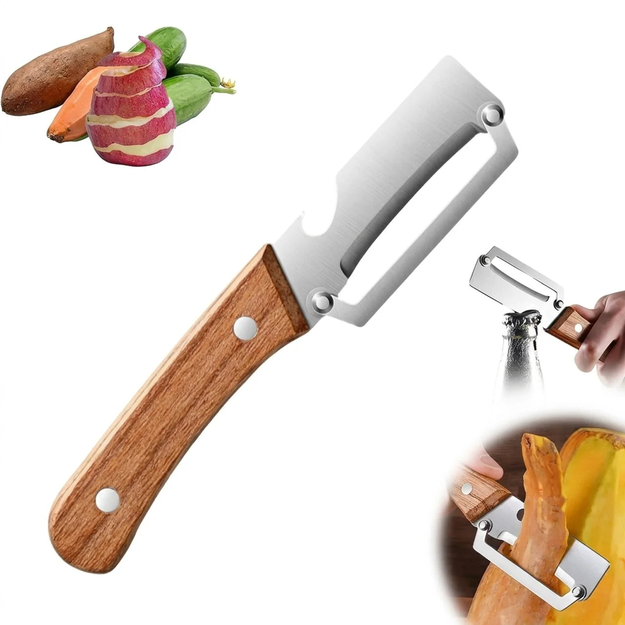 Éplucheur Multifonction Acier Bois