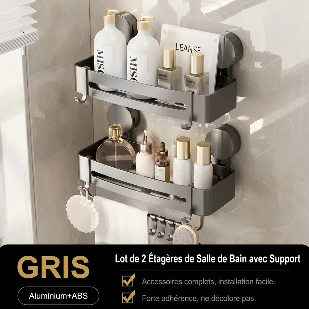 Étagère de Douche Sans Perçage avec Ventouses Ultra Puissantes