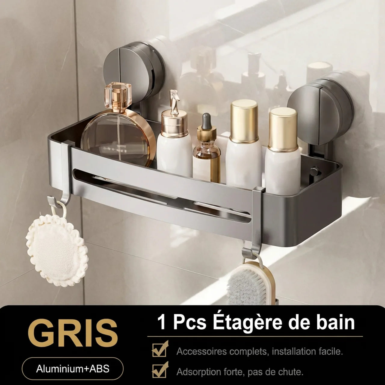 Étagère de Douche Sans Perçage avec Ventouses Ultra Puissantes