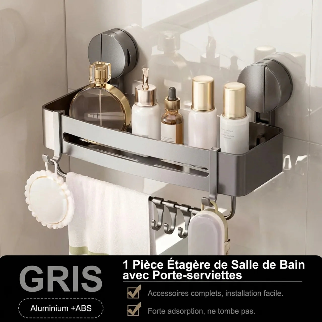 Étagère de Douche Sans Perçage avec Ventouses Ultra Puissantes