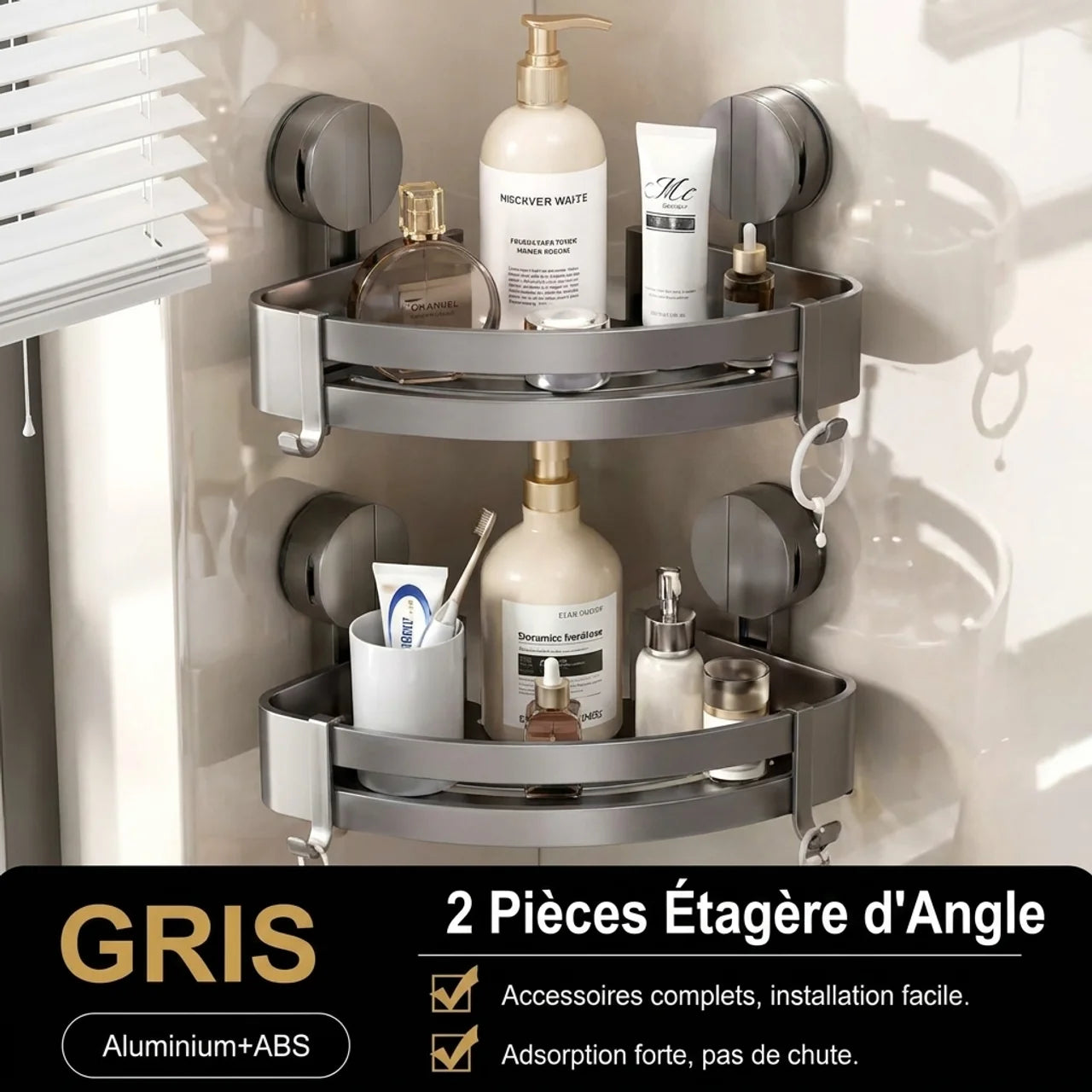 Étagère de Douche Sans Perçage avec Ventouses Ultra Puissantes
