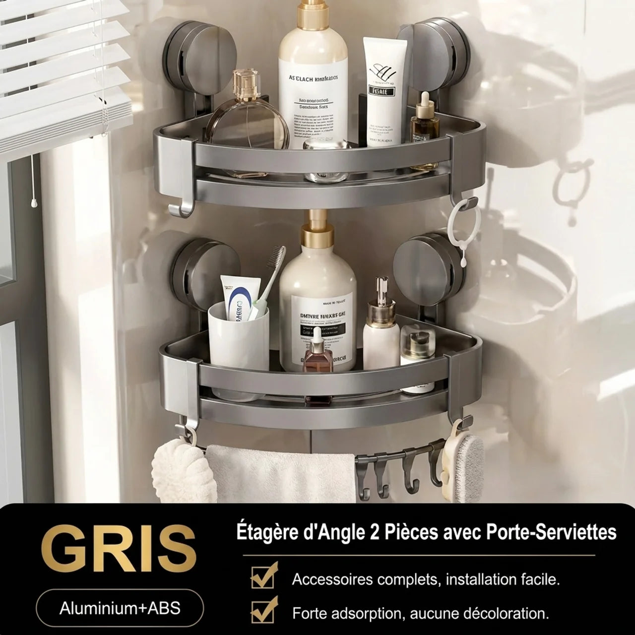 Étagère de Douche Sans Perçage avec Ventouses Ultra Puissantes
