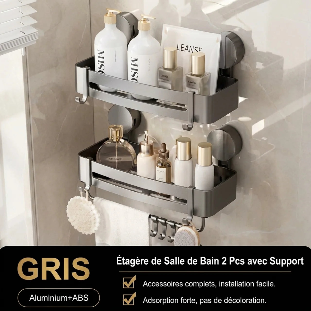 Étagère de Douche Sans Perçage avec Ventouses Ultra Puissantes