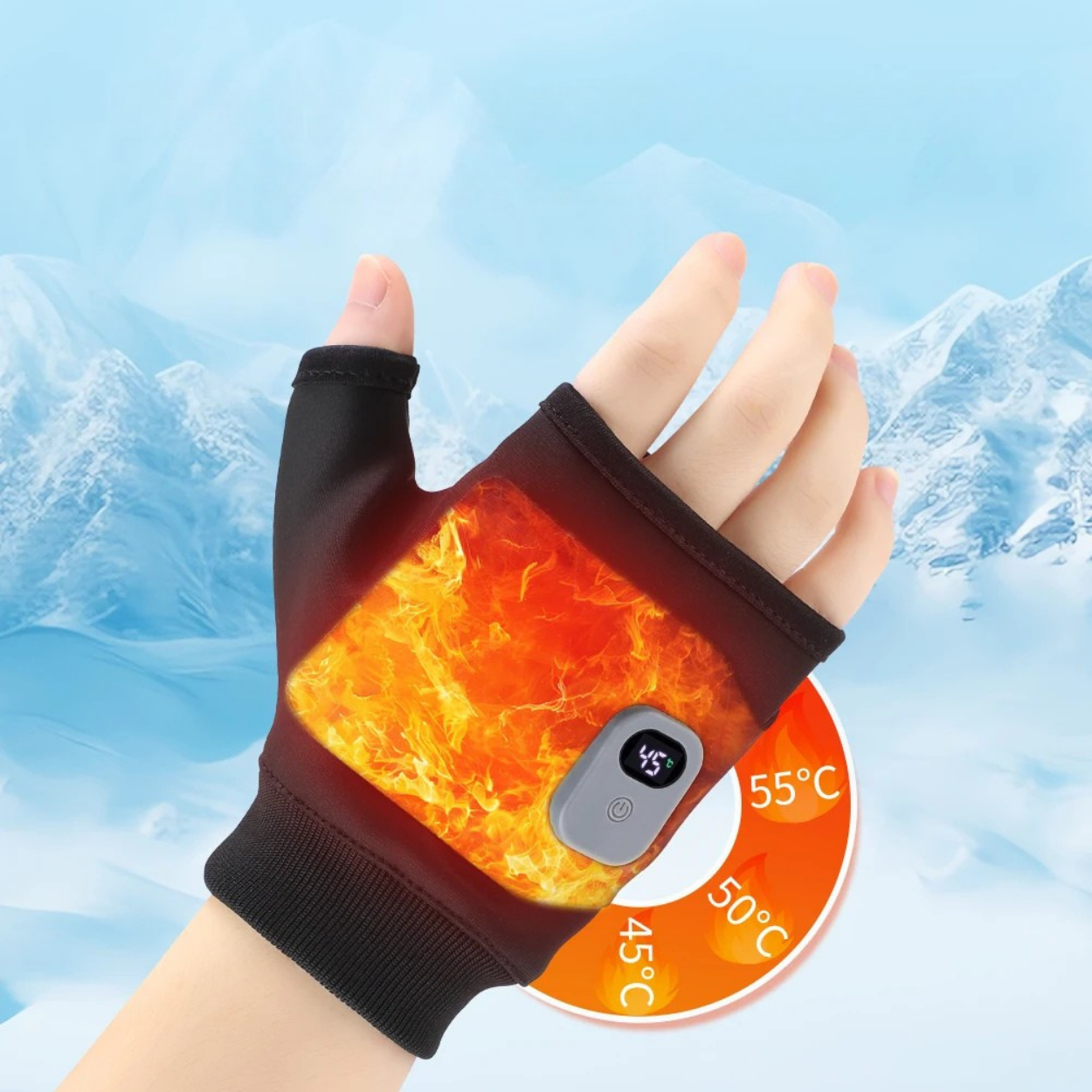 Gants chauffants USB sans doigts 3 niveaux de chaleur