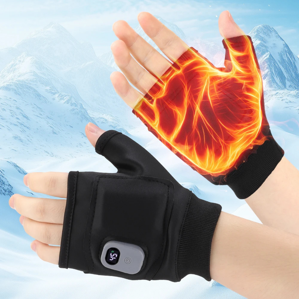 Gants chauffants USB sans doigts 3 niveaux de chaleur