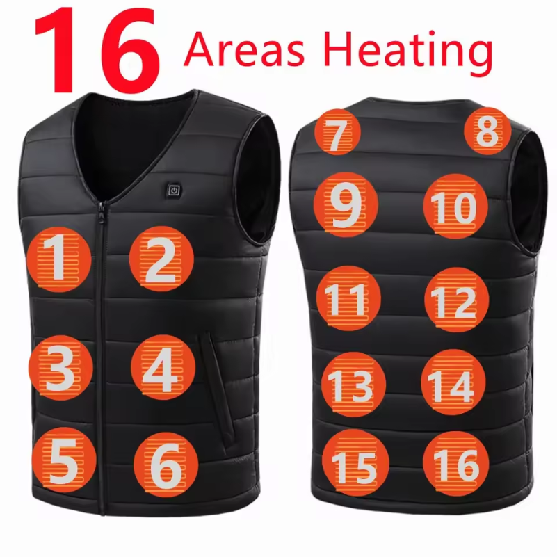 Gilet Chauffant Électrique Unisexe 16 Zones de Chauffe USB